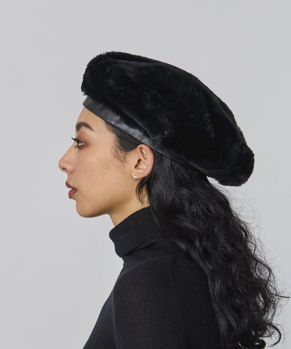 FAUX FUR BERET | S/M(07) SOLID BLACK (01) | BERET | ベレー帽 